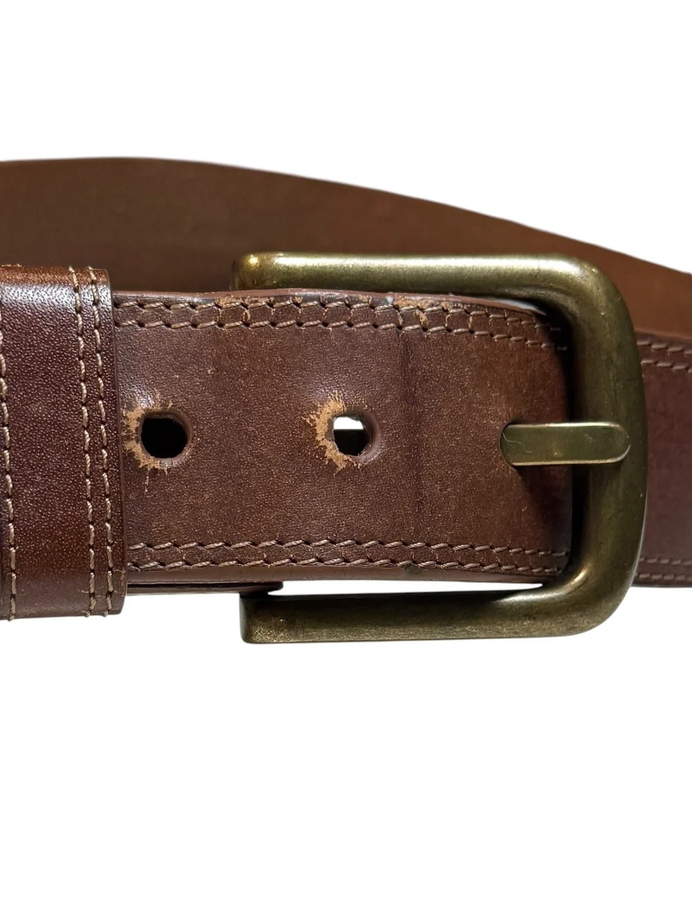 J. Crew Wide Brown Leather Rugged Casual Belt Large Brass Buckle Men's Size 32